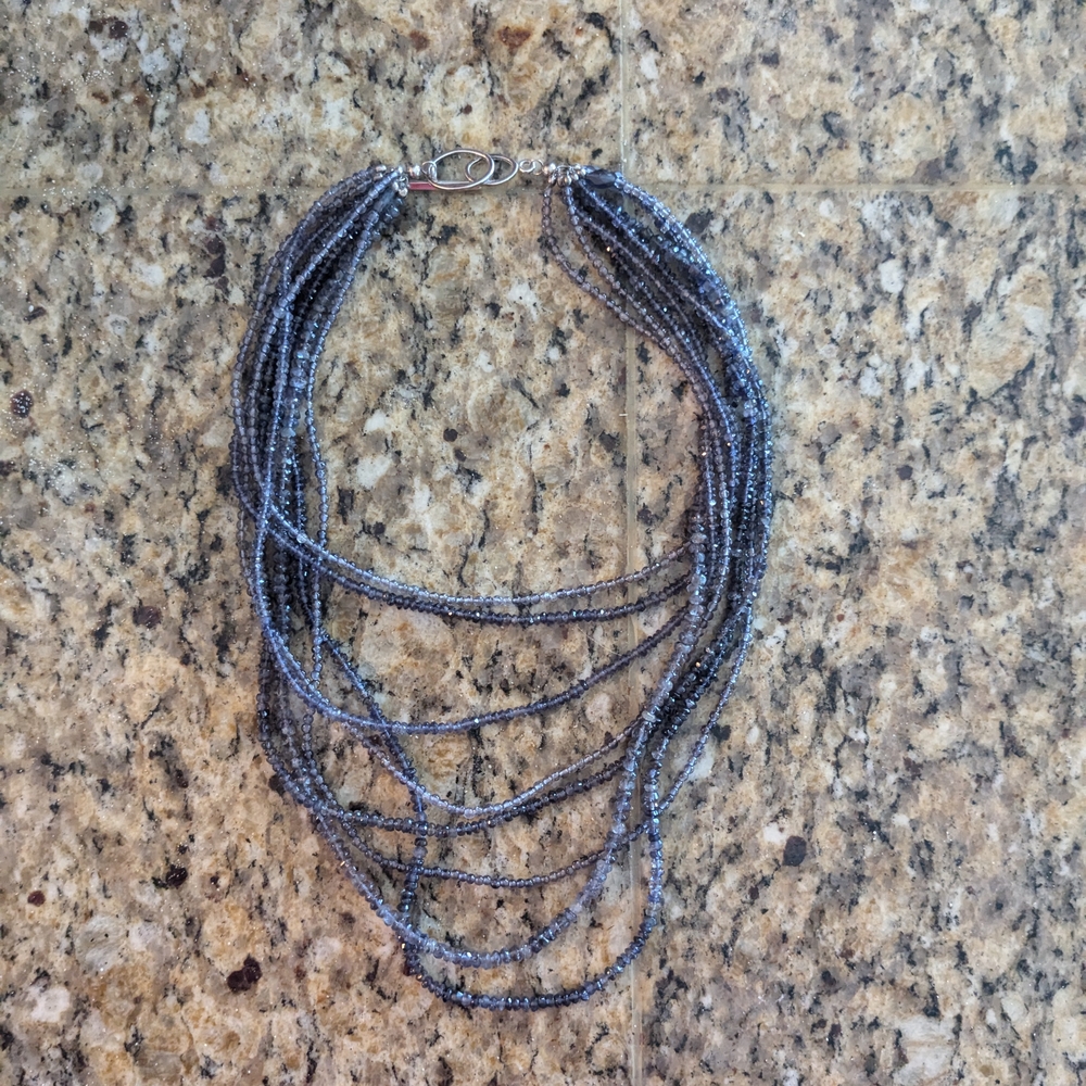 Unique 8 Strand Iolite Gray Blue Necklace